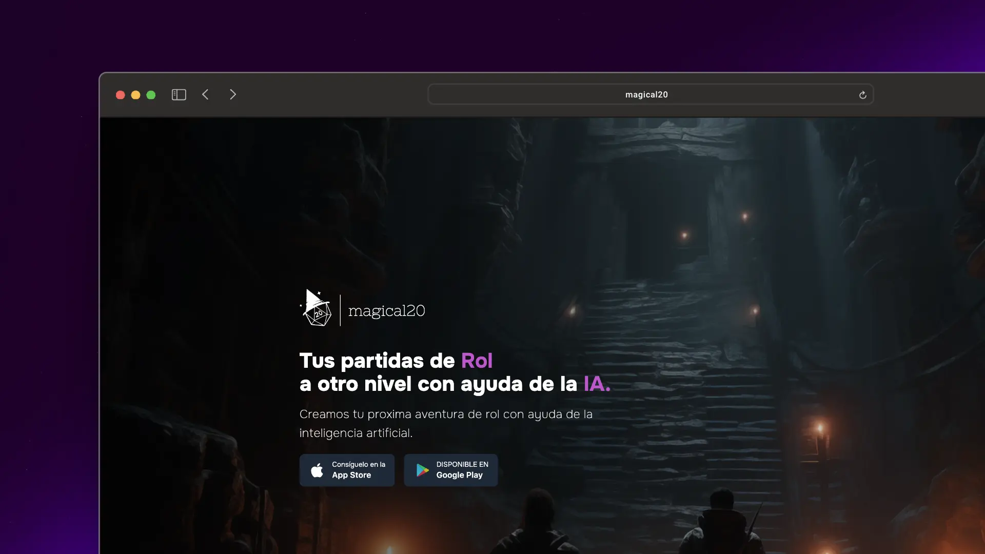 Captura de la landing page de Magical20